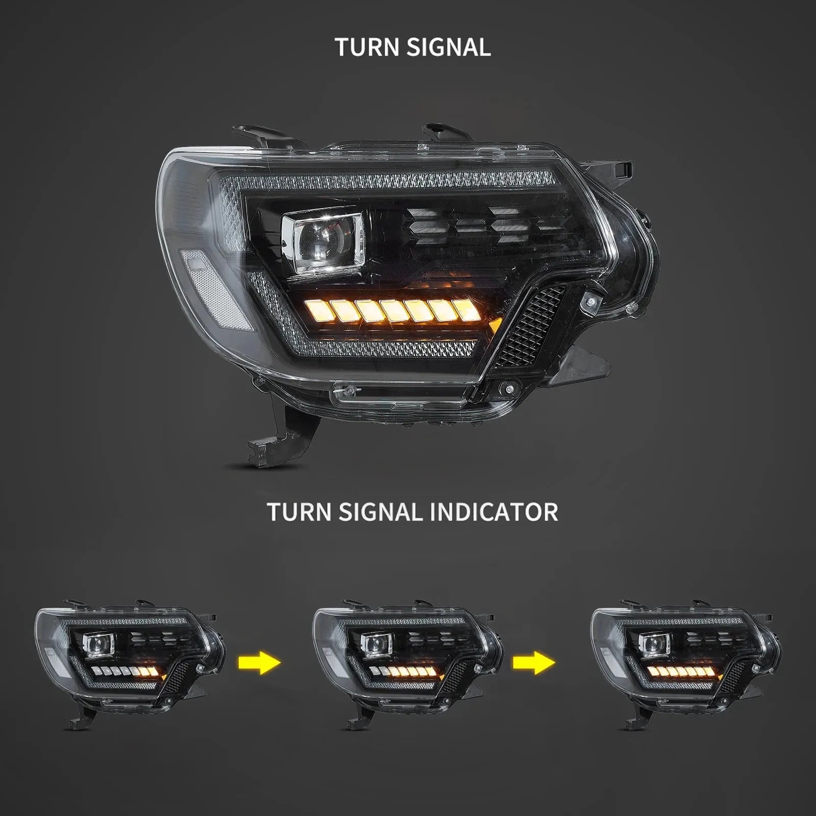 Vland 12-15 Tacoma Full LED Dual Beam Projector Headlights Black sayaragear