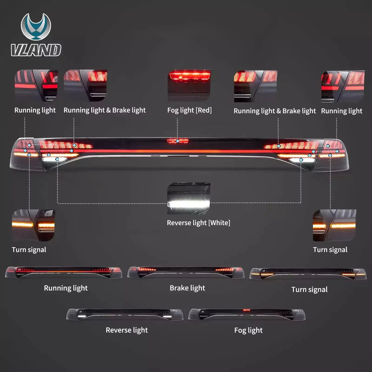 Vland 23-25 Accord Full LED Tail Lights Rear Lamps Assembly With Start-Up Animation sayaragear