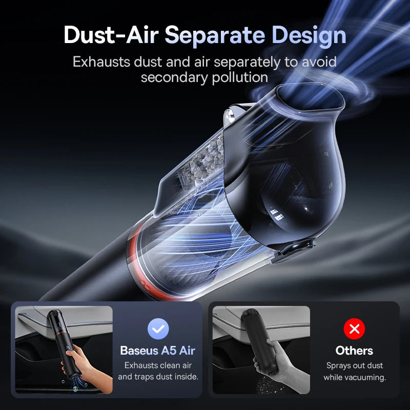 Baseus A5 Air Car Vacuum Cleaner 2-in-1 Powerful Wireless Cleaner Strong Suction Handheld Car Cleaning Portable Home Appliance sayaragear