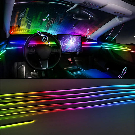 Full Color Streamer Car Ambient Lights RGB 64 Color Universal LED Interior Hidden Acrylic Strip Symphony Atmosphere Lamp sayaragear