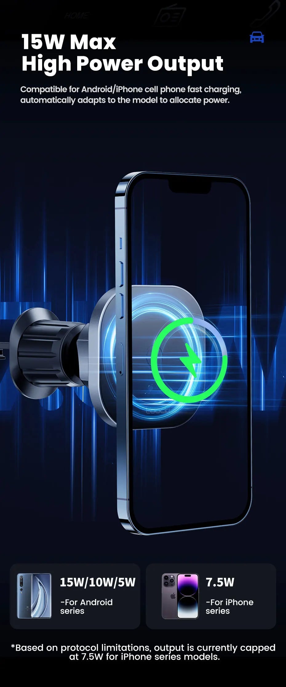 Toocki Magnetic Car Wireless Charger Car Phone Holder Air Outlet 15W Fast Charging Charger in Car For iPhone 15 14 13 12 Pro Max sayaragear