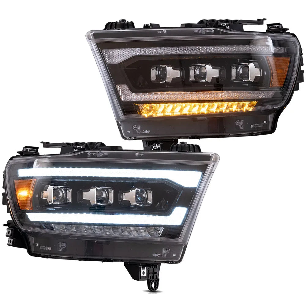 Vland 19-24 Ram 1500 5th Gen (DT) LED Matrix Projector HeadLights Black Assembly sayaragear