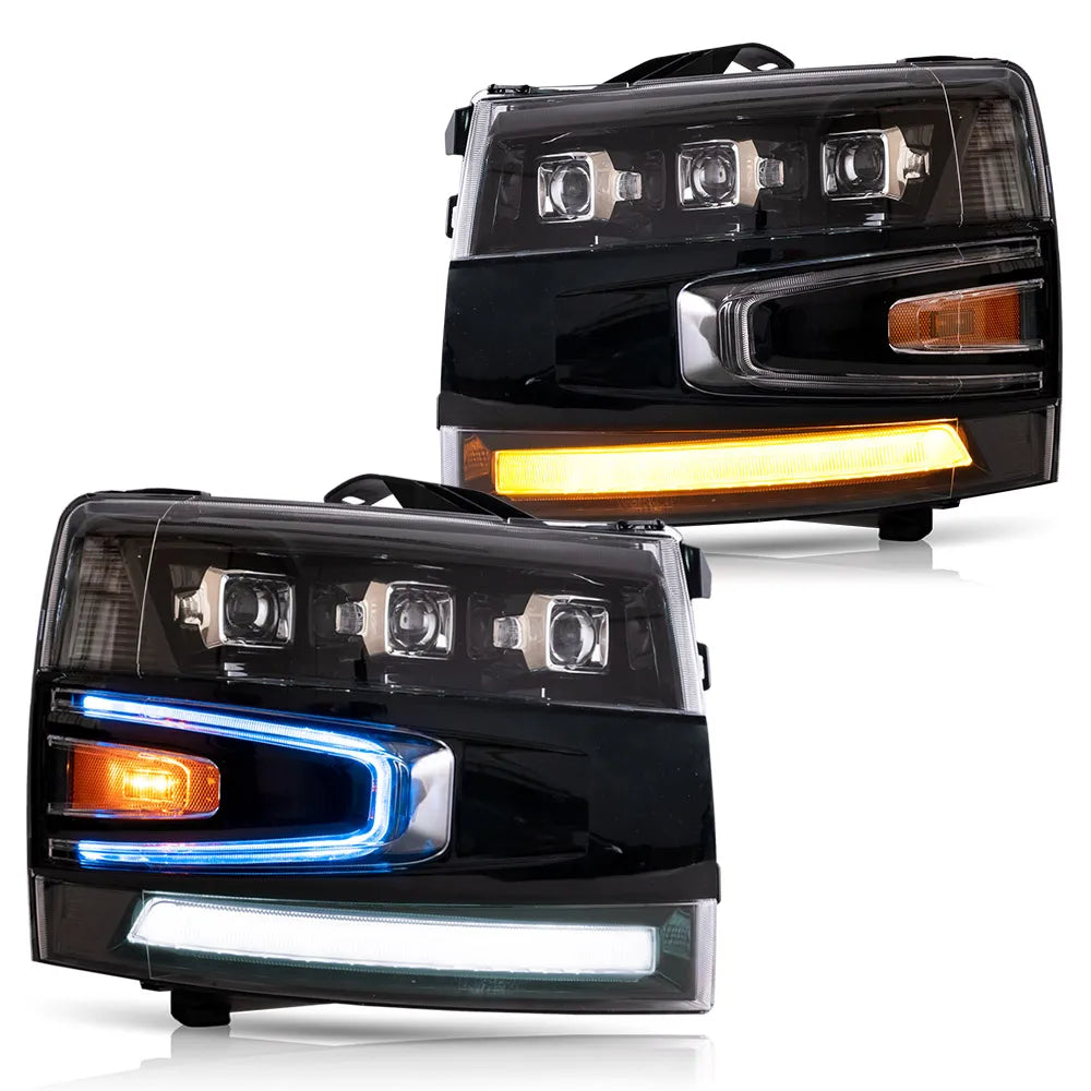 Vland 07-13 Chevrolet Silverado 2nd Gen LED Matrix Projector Headlights Black Truck Headlamp Upgrade sayaragear