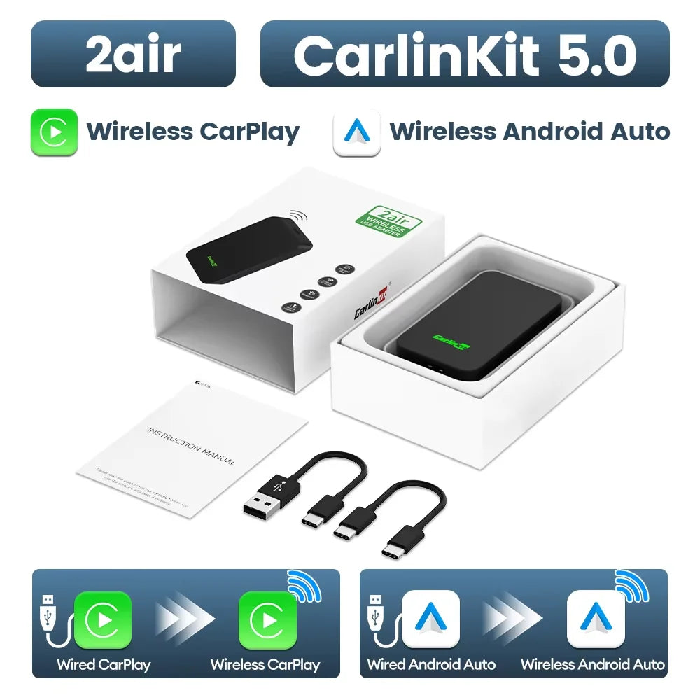 CarlinKit 5.0 Wired to Wireless Android Auto Box Wireless CarPlay Adapter Smart Car Ai Box WiFi Bluetooth Auto Connect Plug&Play sayaragear