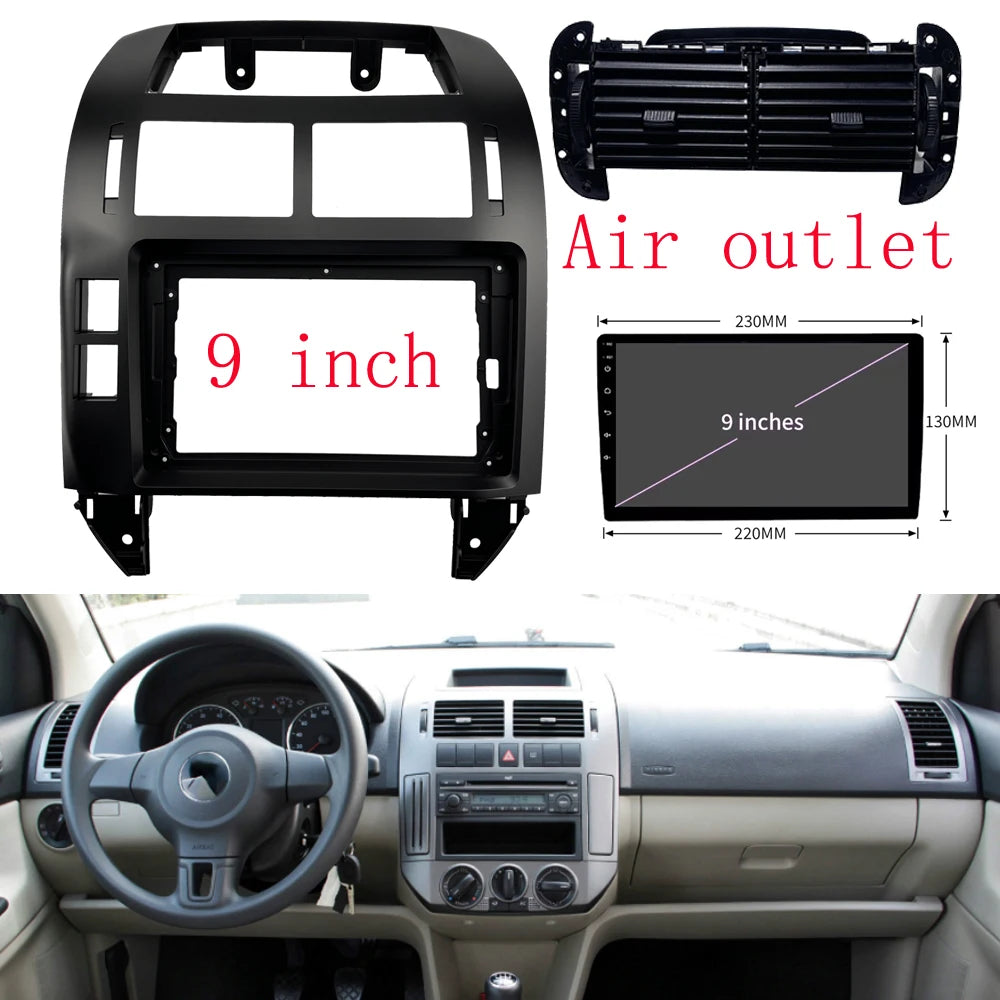 9 INCH Car DVD Frame Audio Fitting Adaptor Dash Trim Facia Panel 9 inch For Volkswagen POLO 2004-11 Instrument panel outlet air sayaragear