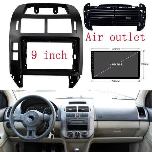 9 INCH Car DVD Frame Audio Fitting Adaptor Dash Trim Facia Panel 9 inch For Volkswagen POLO 2004-11 Instrument panel outlet air sayaragear