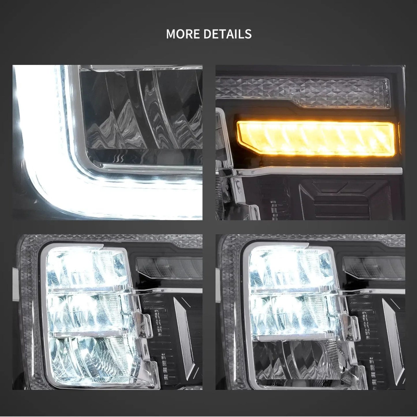 Vland 07-13 Sierra 2nd Gen LED Reflection Bowl Headlights Chrome with DRL High Low Beam Front Headlamp Assembly sayaragear
