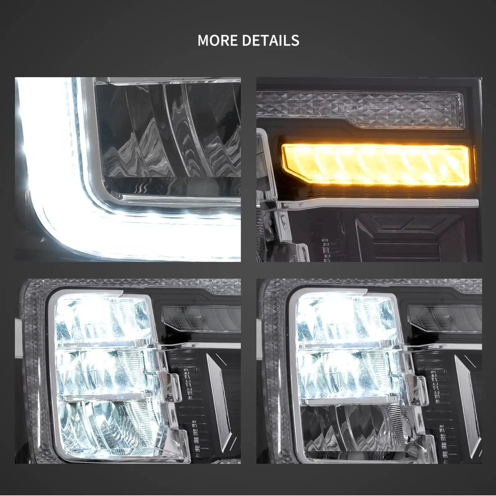 Vland 07-13 Sierra 2nd Gen LED Reflection Bowl Headlights Chrome with DRL High Low Beam Front Headlamp Assembly sayaragear