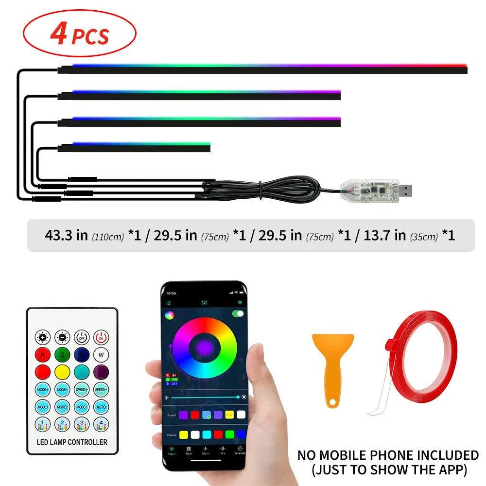 110cm  APP Control Car Ambient Lights LED Interior RGB Symphony Atmosphere Light  Acrylic Strips Dashboard Decoration Sunroof sayaragear