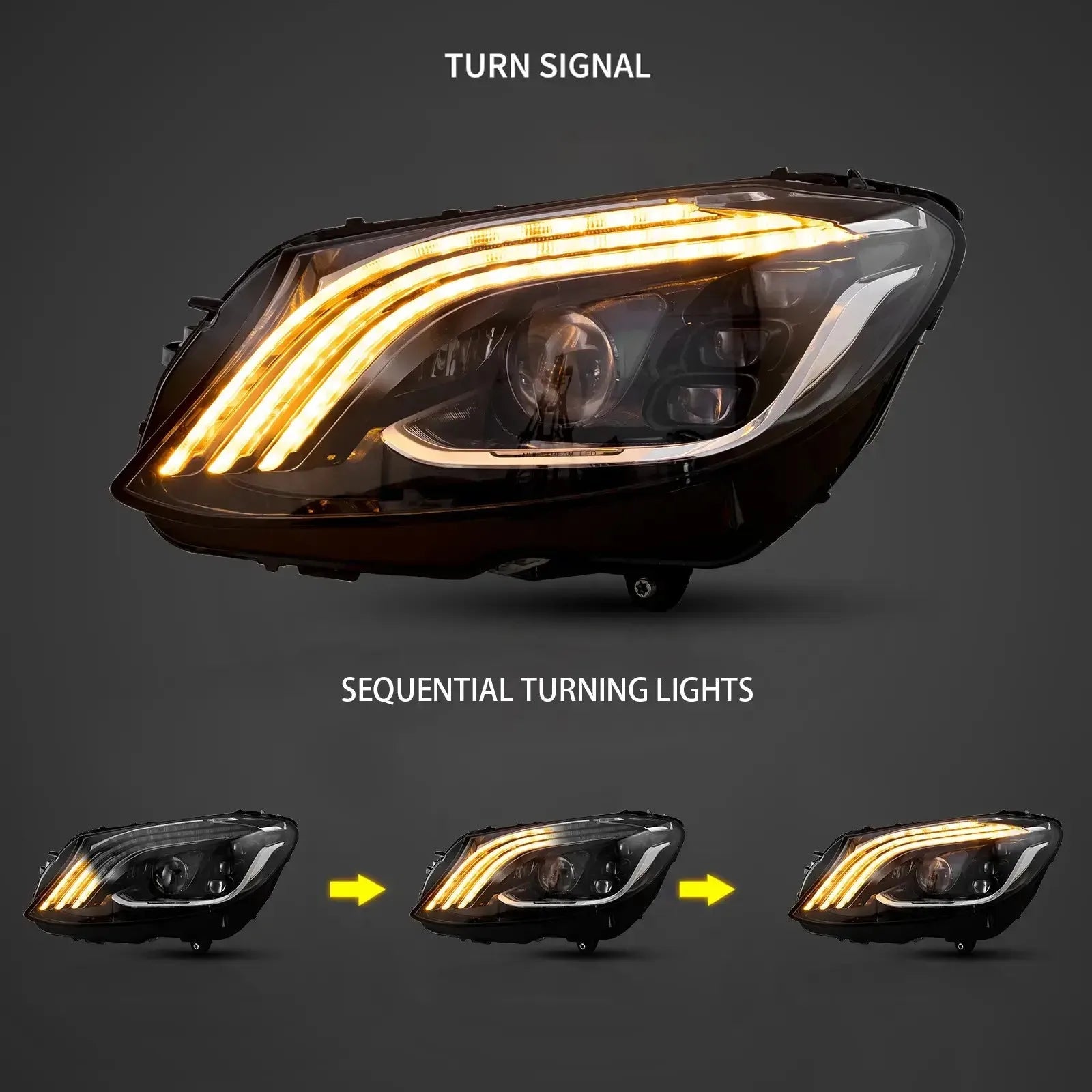 Vland 15-21 Mercedes-Benz C-Class 4th Gen (W205) LED Matrix Headlights Black with DRL High Low Beam Front Headlamp Assembly sayaragear