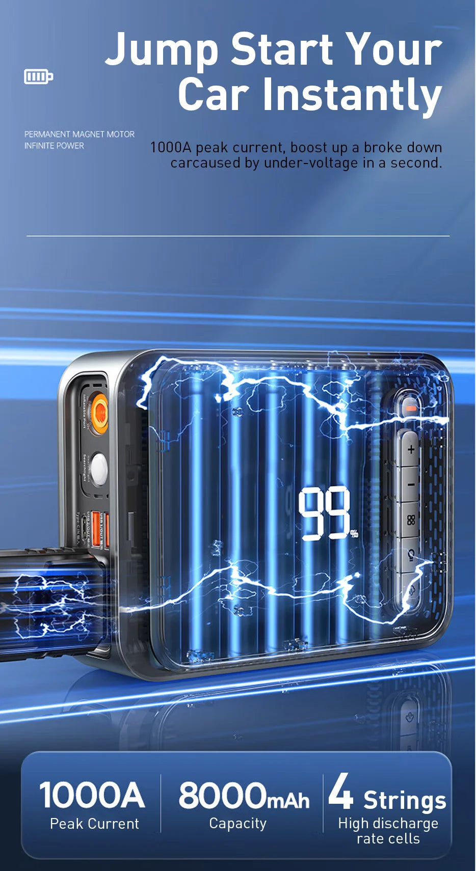 Baseus 2 In 1 Car Jump Starter Power Bank Air Compressor Inflator Pump 1000A Portable Power Station Car Battery Charger Booster sayaragear