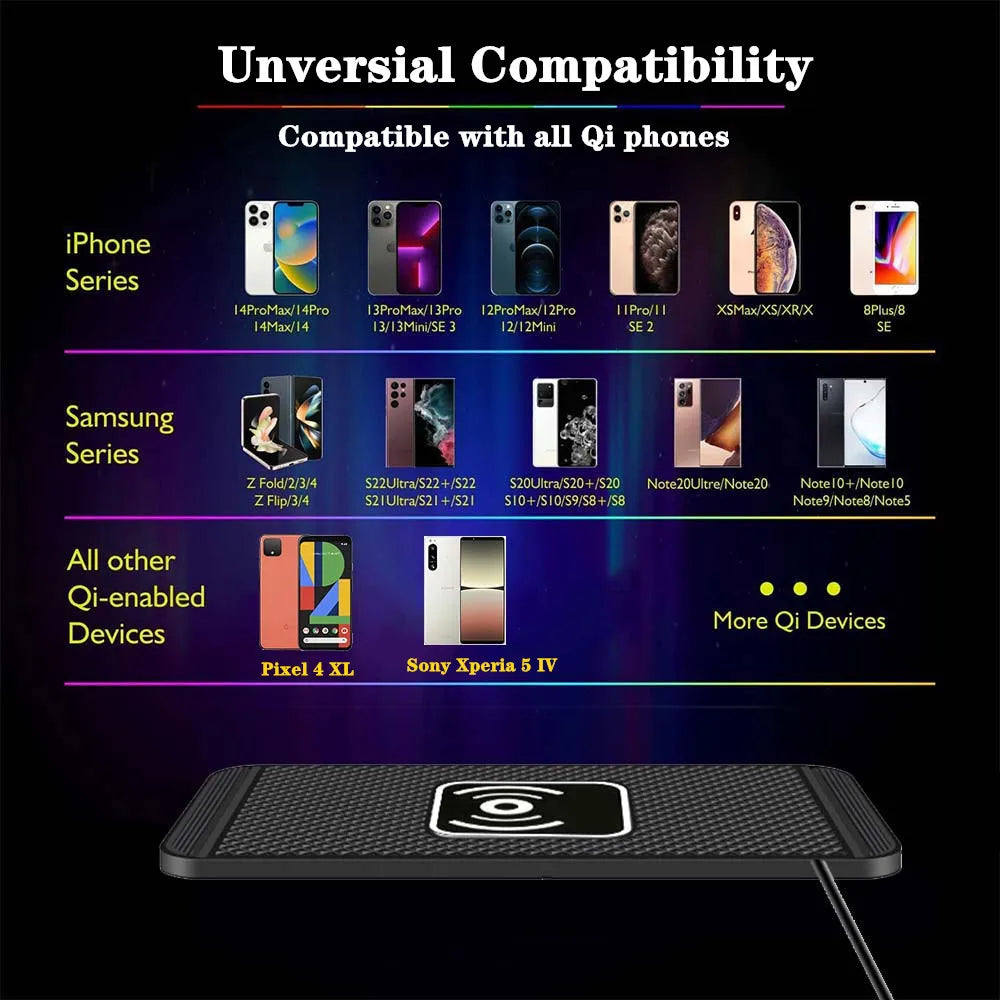 Car Wireless Charger for Iphone 16 15 15 Pro Max 14 13 12 X Samsung S24 S23 Wireless Car Charger Silicone Pad Stand Fast Charger sayaragear
