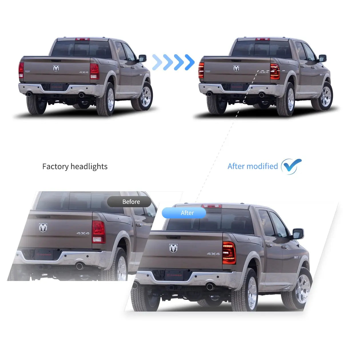 Vland 09-18 Ram 4th Gen (DS/DJ/D2) LED Tail Lights With Red Sequential Turn Signal Rear Lamp Assembly Upgrade sayaragear