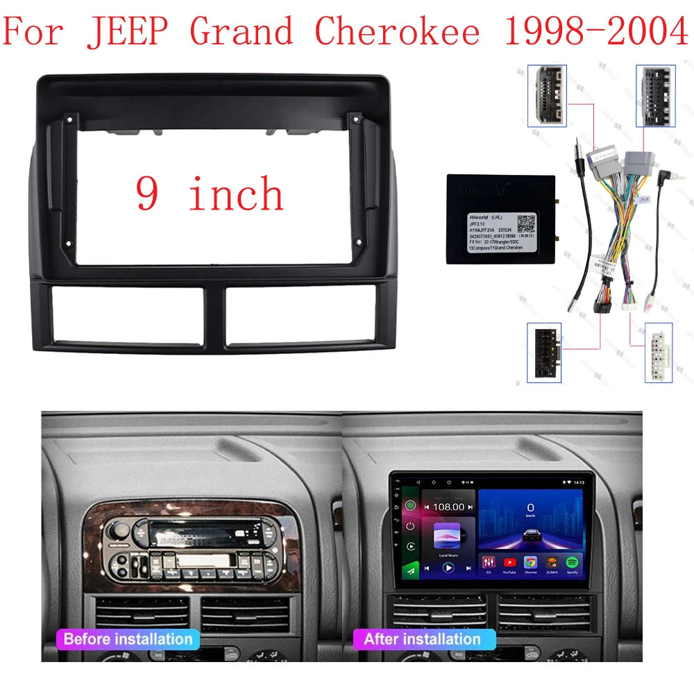 HAOCHEN 2 Din 9inch Car Radio Fascia Stereo Frame Plate Adapter Mounting Dash  Bezel Trim Kit For JEEP Grand Cherokee 1998-2004 sayaragear