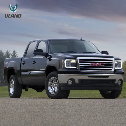Vland 07-13 Sierra 2nd Gen LED Reflection Bowl Headlights Chrome with DRL High Low Beam Front Headlamp Assembly sayaragear