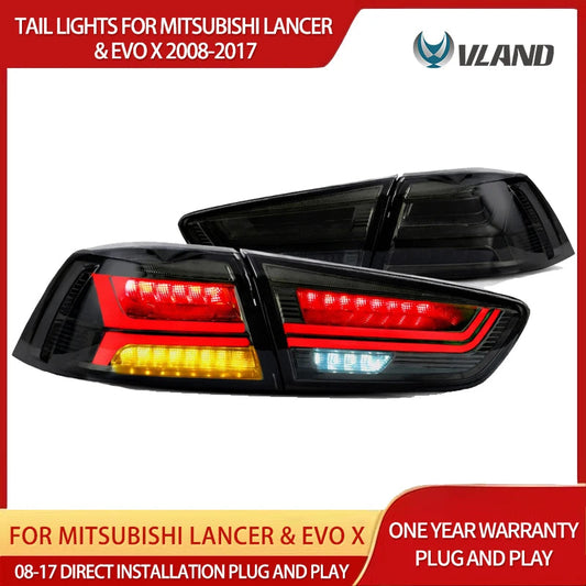 VLAND LED Tail Lights with Sequential Turn Signal for 2008-2017 Mitsubishi Lancer and Lancer Evolution X Rear Lamp Assembly sayaragear