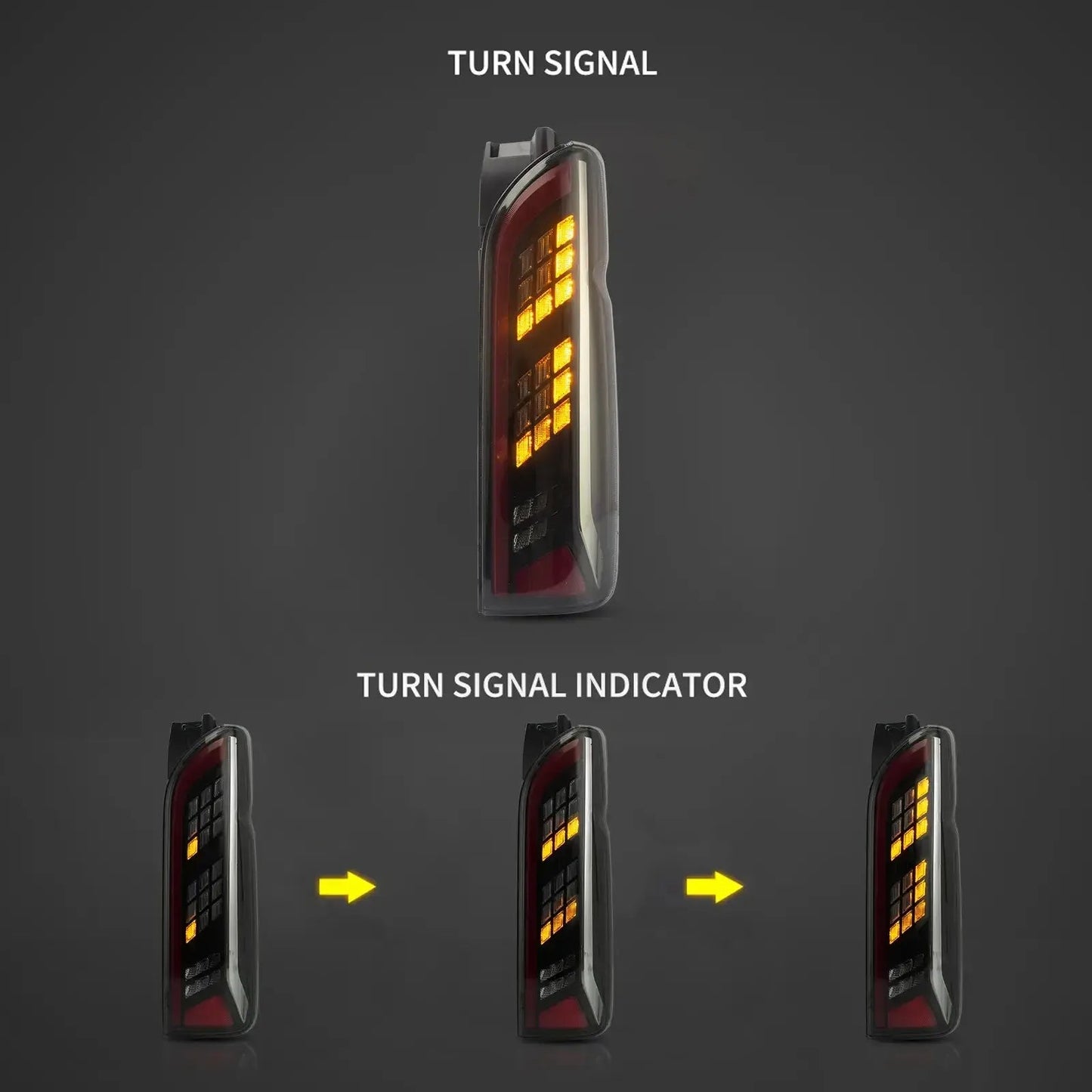 Vland 04-19 Hiace 5th Gen (H200) LED Tail Lights With Sequential Turn Signal Clear sayaragear