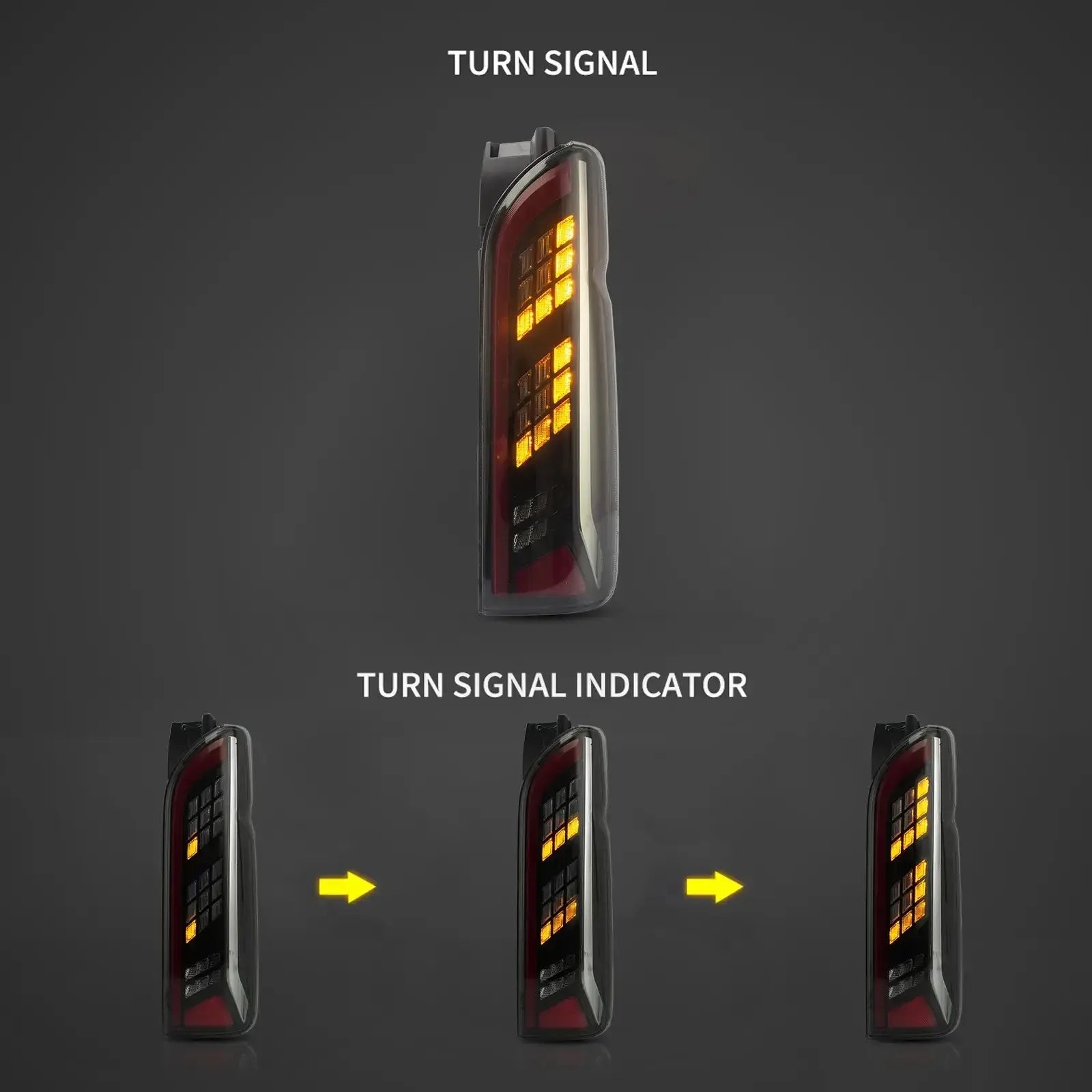 Vland 04-19 Hiace 5th Gen (H200) LED Tail Lights With Sequential Turn Signal Clear sayaragear