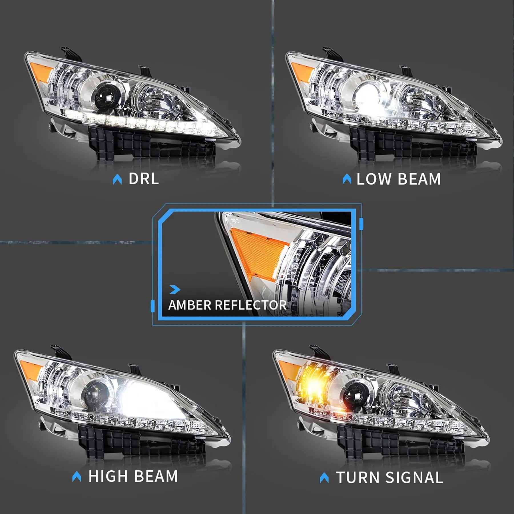 Vland 10-12 ES Series 4th Gen (GSV40) Facelift US Type Dual Beam Projector Headlights Assembly sayaragear