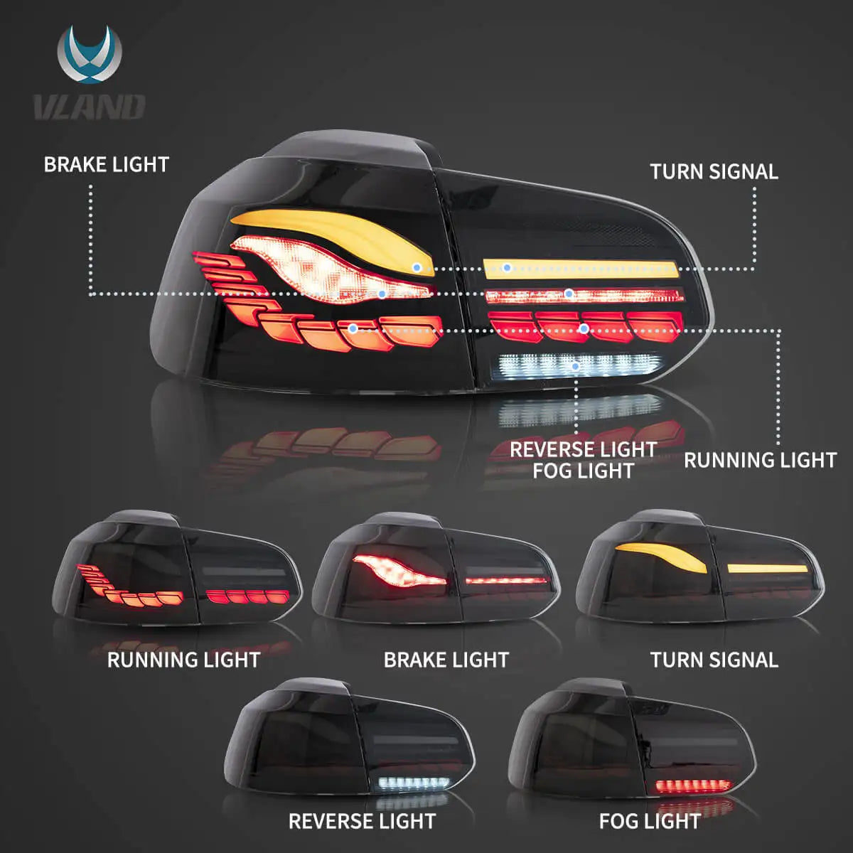 Vland 08-14 Golf 6th Gen Mk6 Hatchback II OLED Tail Lights With Dynamic Welcome Lighting (GTS Style) sayaragear