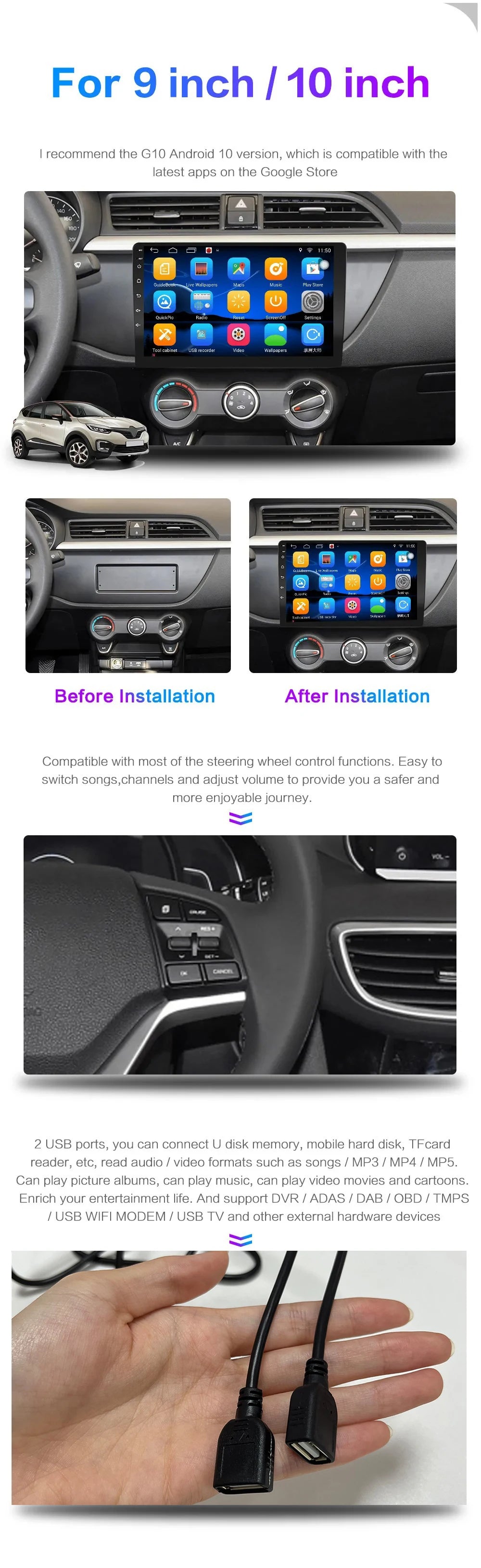 7/9/10 inch Universal Android 13 Car Radio 32G/64G Autoradio android 2 Din car radio GPS BT Central Multimedia Smart car systems sayaragear