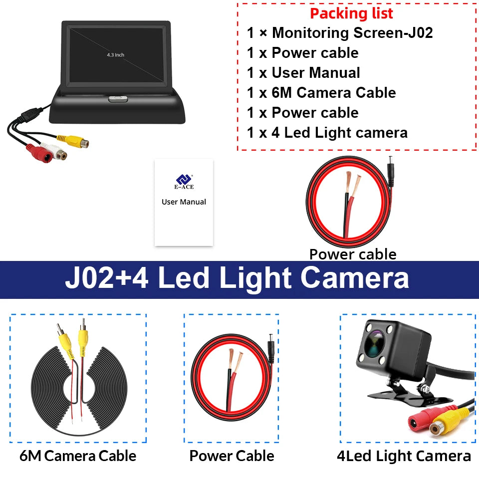 E-ACE 4.3" Car Rear View Camera Monitor Folding Easy Installation Car Parking System Camera Automotive Electronic Accessories sayaragear