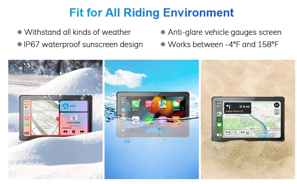 Jansite 5/7 inch Carplay Motorcycle DVR Navigation GPS Wireless CarPlay Android Auto IPX7 Display Screen Portable Moto Monitor sayaragear