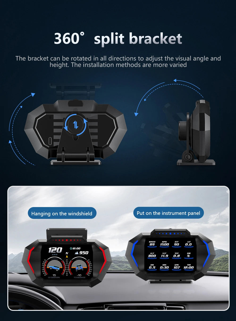 NEW Multi-function Full LCD Instrument OBD+GPS Dual System Car OBD2 GPS HUD Head Up Smart Digital Speedometer with Tester Alarm sayaragear