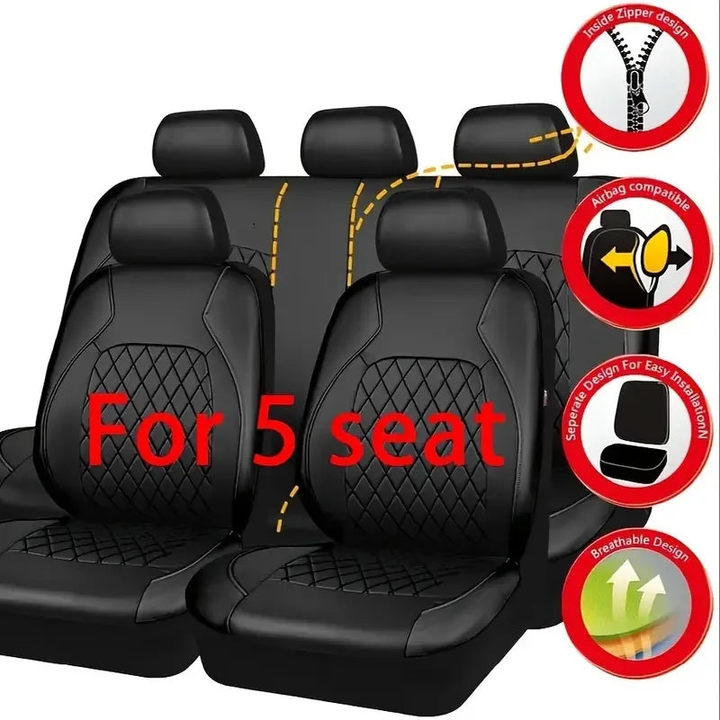 Universal Faux Leather Car Seat Covers Full Set – Includes Front Seats and Rear Bench, Fits Most SUVs and Trucks sayaragear