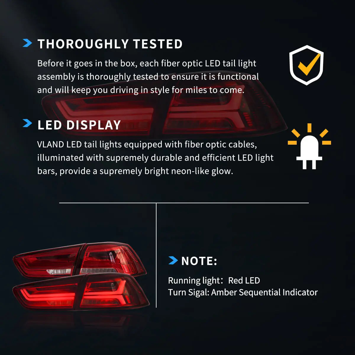 VLAND LED Tail Lights with Sequential Turn Signal for 2008-2017 Mitsubishi Lancer and Lancer Evolution X Rear Lamp Assembly sayaragear
