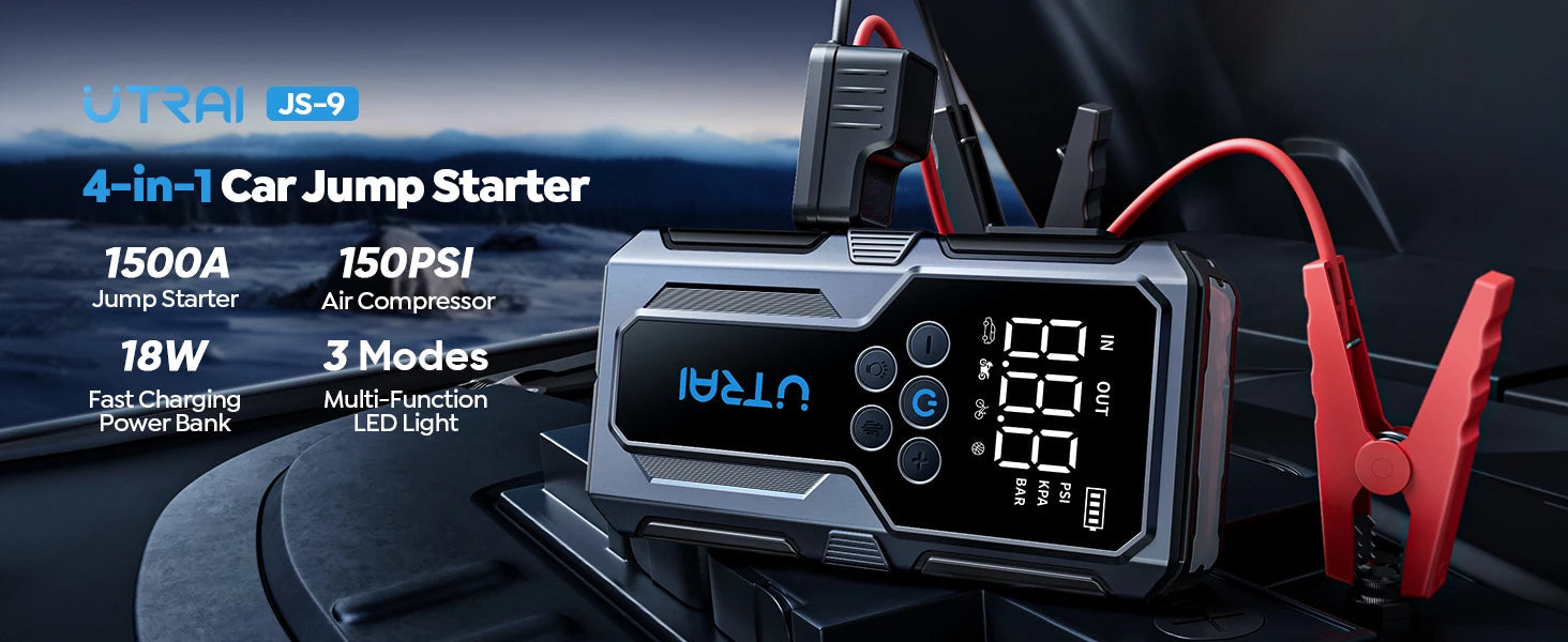 UTRAI 1500A Car Jump Starter Power Bank Portable 150PSI Air Pump Car Battery Emergency Boosters Starting Device Car Starter 2024 sayaragear