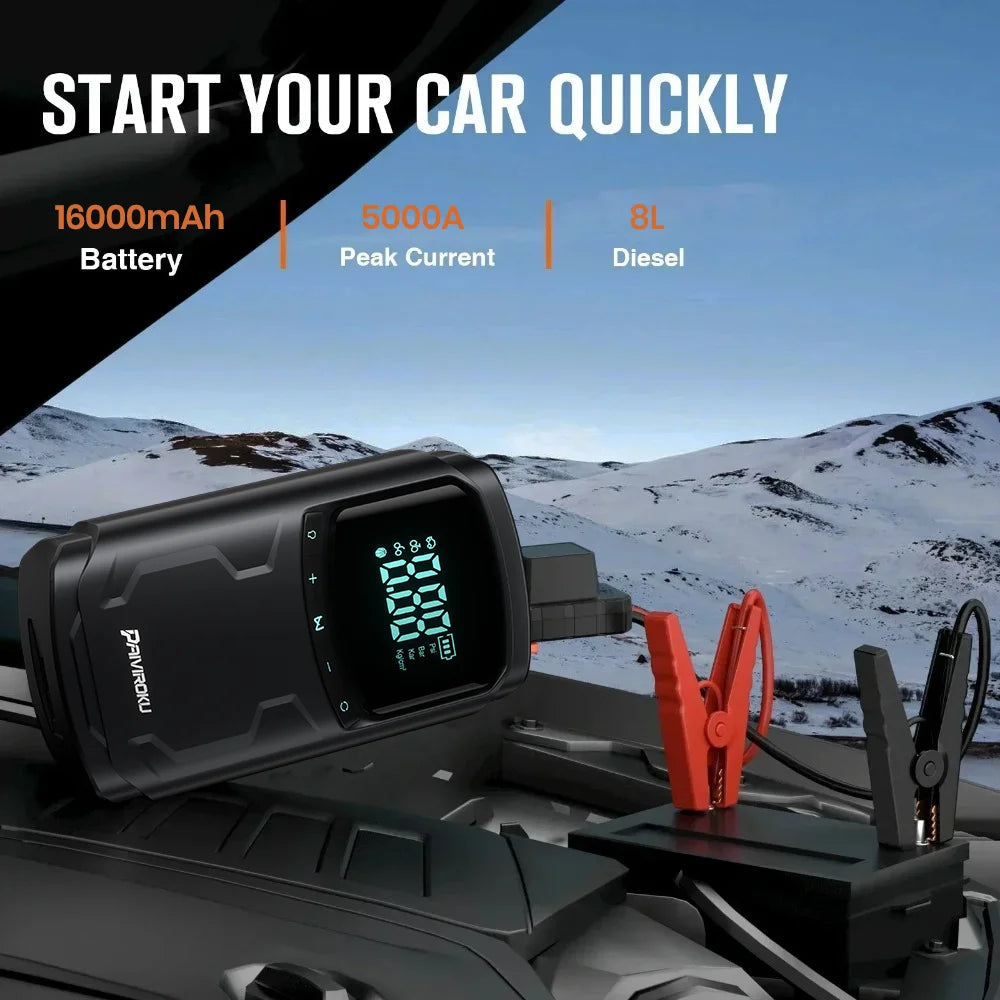 Car Jump Starter with Air Compressor Peak 5000A Auto Battery Booster 150PSI Air Pump Portable Power Bank Tire Inflator Lighting sayaragear