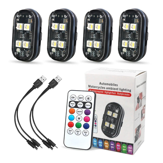 2/4/6x Car Decoration light Atmospher Lamp Wireless LED Strobe Lights    8 Colors Warning Light for Motorcycle Car Aircraft Bike sayaragear