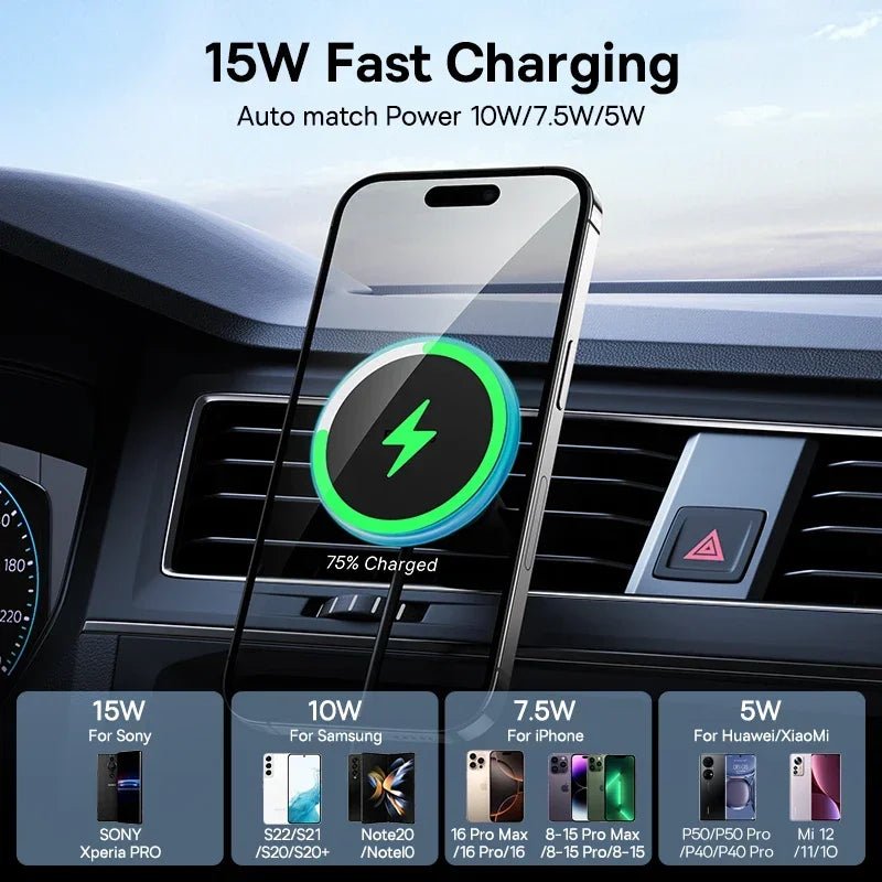 Baseus Magnetic Wireless Charger Car Phone Holder 15W Fast Charging Wireless Car Charger Holder For iPhone 16 15 14 13 Car Mount sayaragear