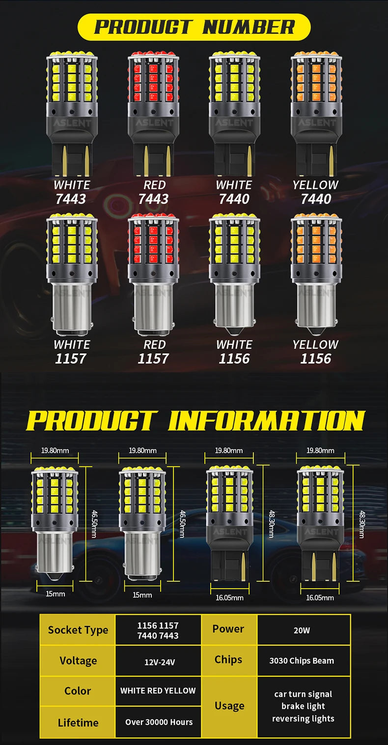 2x 1157 BAY15D P21/5W 1156 BA15S P21W BAU15S PY21W LED WY21W 7440 W21W T20 7443 W21/5W Turn Signal Reverse Brake Light Bulb 12V sayaragear
