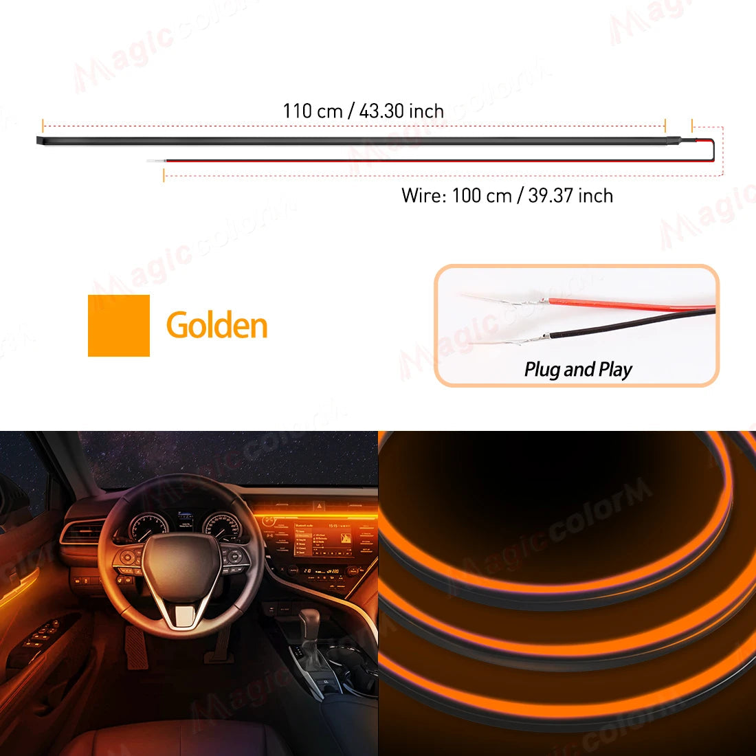 EL Wire Car LED Ambient Light Car Interior Decorative Lamp For Universal DIY Flexible Hidden Cuttable Colour Acrylic Strip 110cm sayaragear