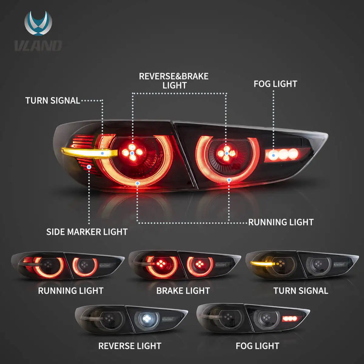 VLAND 19-22 Mazda3 Axela 4th Gen (BP) Sedan LED Tail Lights With Dynamic Welcome Lighting sayaragear