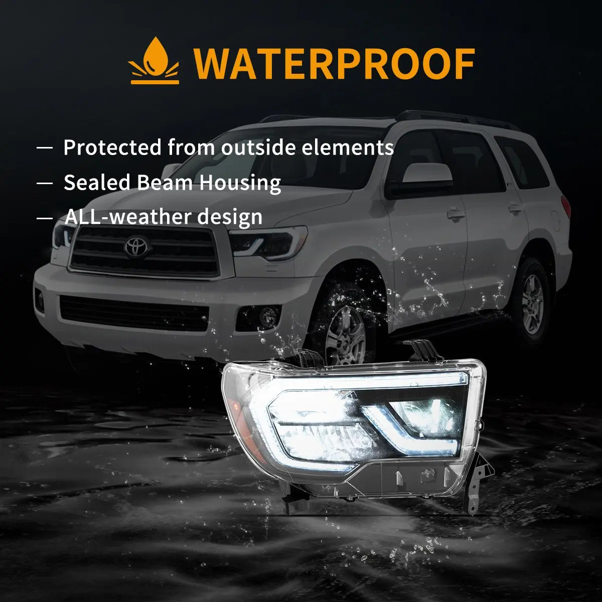 Vland 07-13 Tundra & 08-21 Toyota Sequoia LED Reflection Bowl Headlights Complete Assembly sayaragear