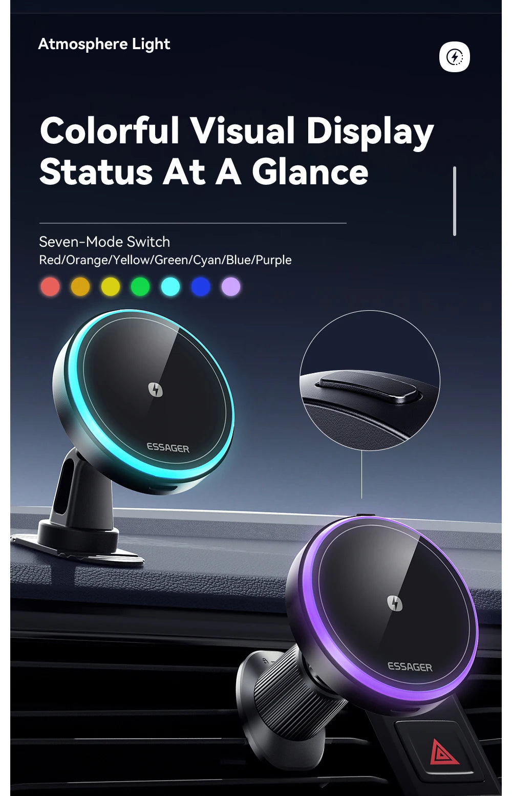 Essager 15W Magnetic Wireless Car Phone Holder Adjustable 360 degrees Car Charger For iPhone15 14 13 Pro Samsung Universal Phone sayaragear