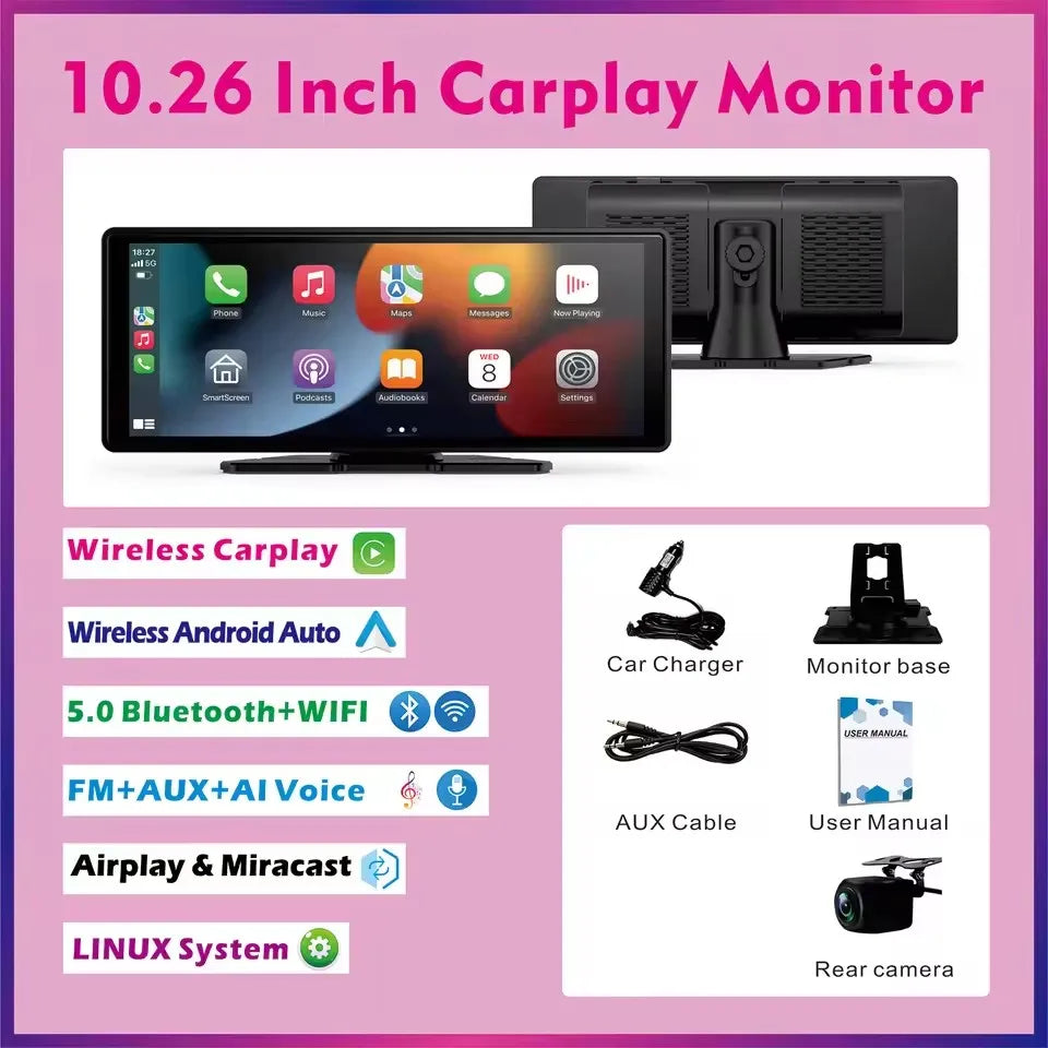 Universal Portable Wireless Carplay Screen for Car with Android Auto Touchscreen Car Stereo System sayaragear