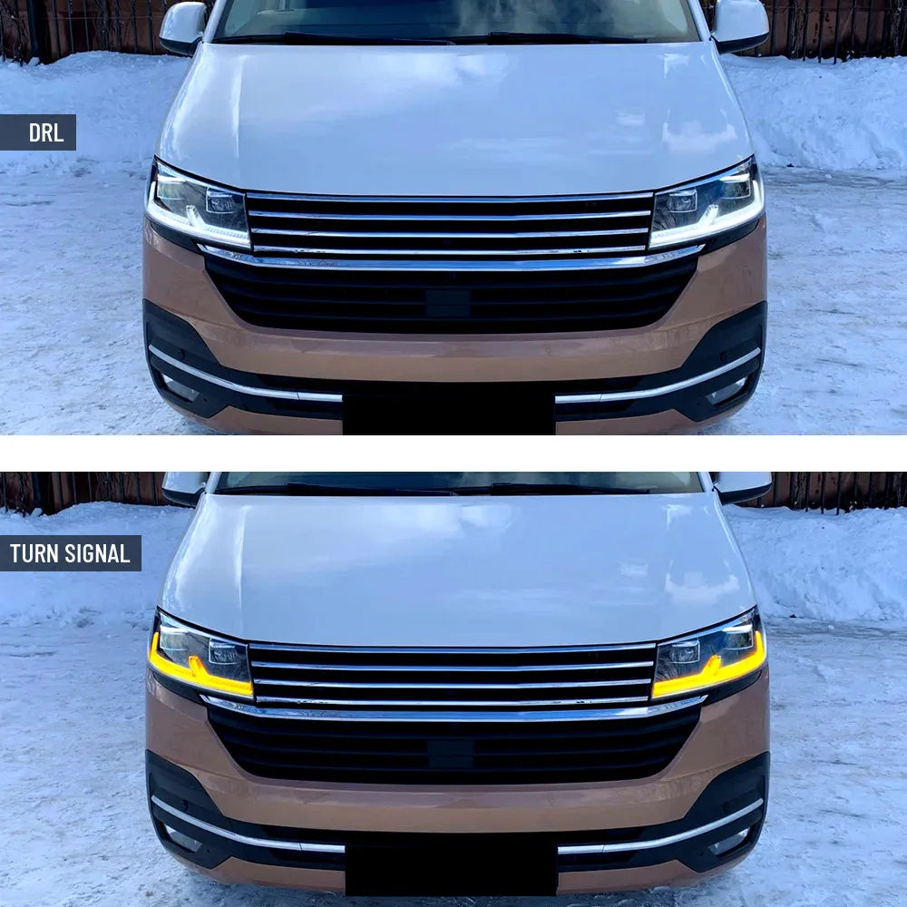 VLAND LED Dual Beam Projector Headlights Black Fit 2019-2024 VW Transporter T6.1 Facelift Headlamps sayaragear