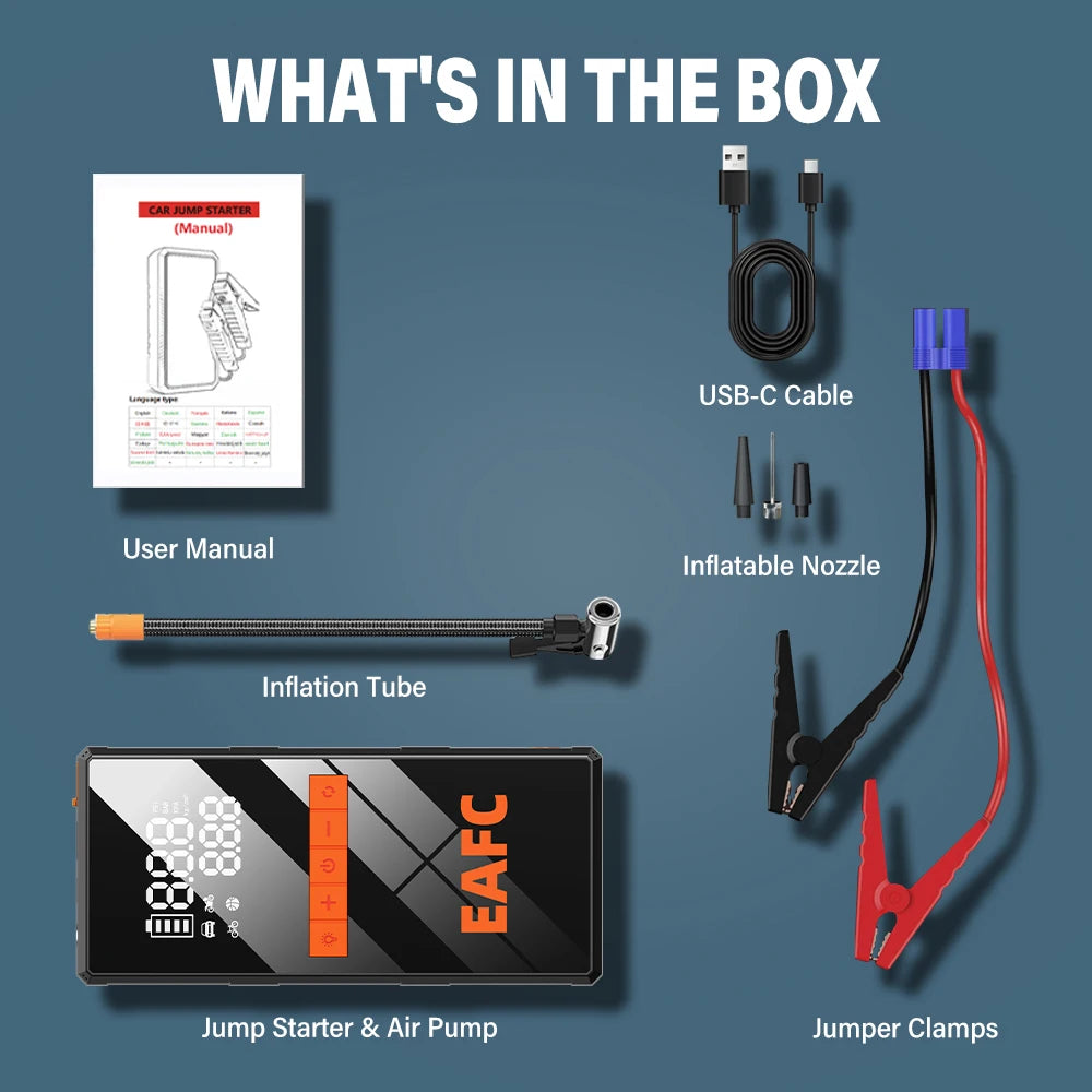 12V Car Jump Starter 4 In 1 Car Wireless Tire Inflator Pump Air Compressor Power Bank Potable Battery Starting Fast Charging sayaragear