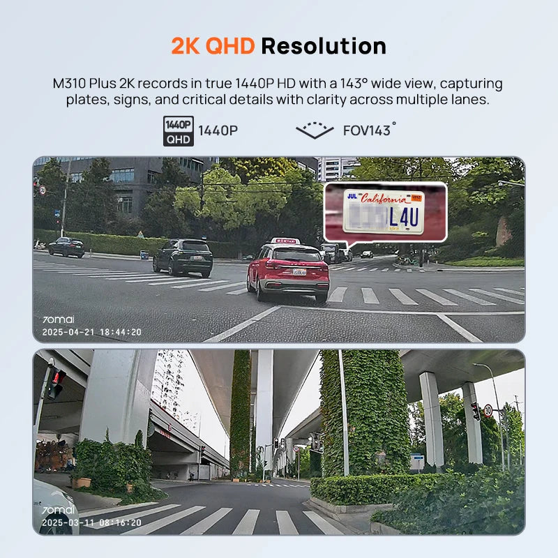 70mai Dash Cam M310 Plus 2K 1440P 143°FOV F1.55 Smart Voice Control 24H Parking Guard Night Vision 70mai M310 Plus 2K Car DVR sayaragear