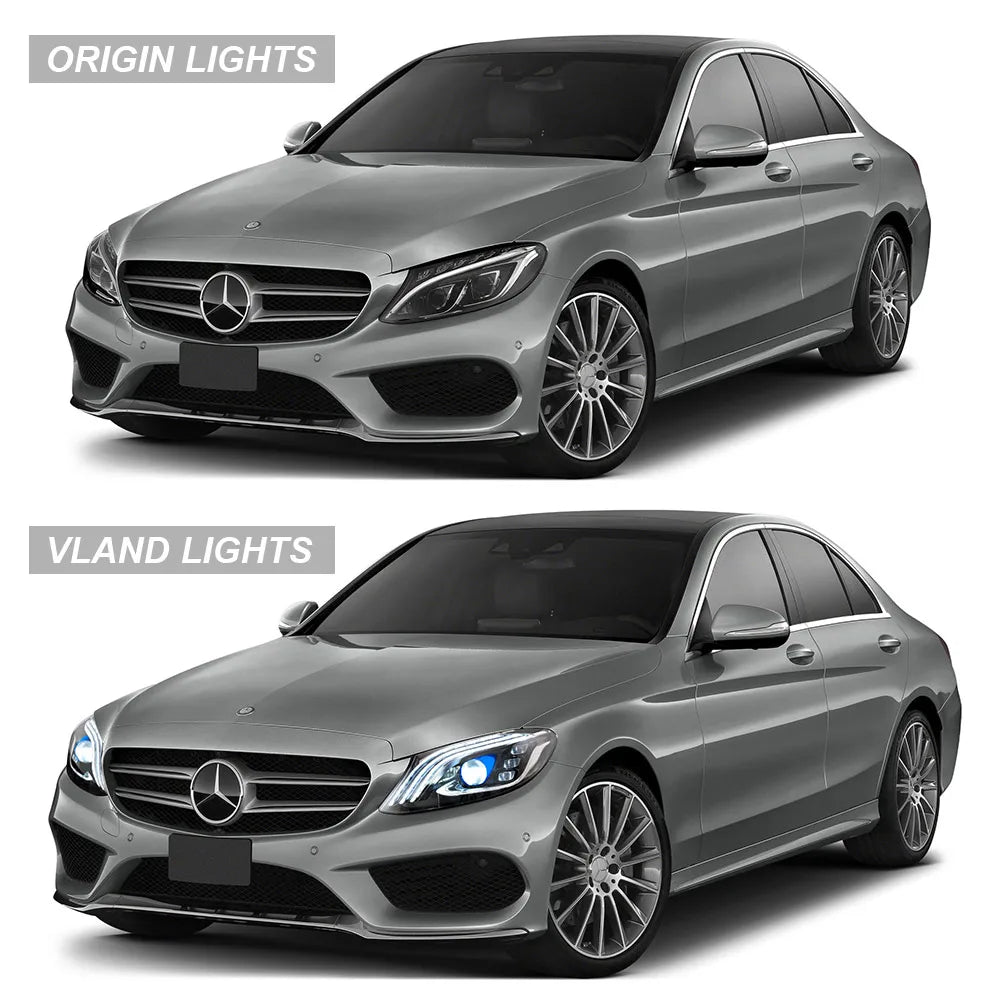 Vland 15-21 Mercedes-Benz C-Class 4th Gen (W205) LED Matrix Headlights Black with DRL High Low Beam Front Headlamp Assembly sayaragear