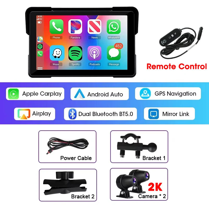 Jansite 5/7 inch Carplay Motorcycle DVR Navigation GPS Wireless CarPlay Android Auto IPX7 Display Screen Portable Moto Monitor sayaragear