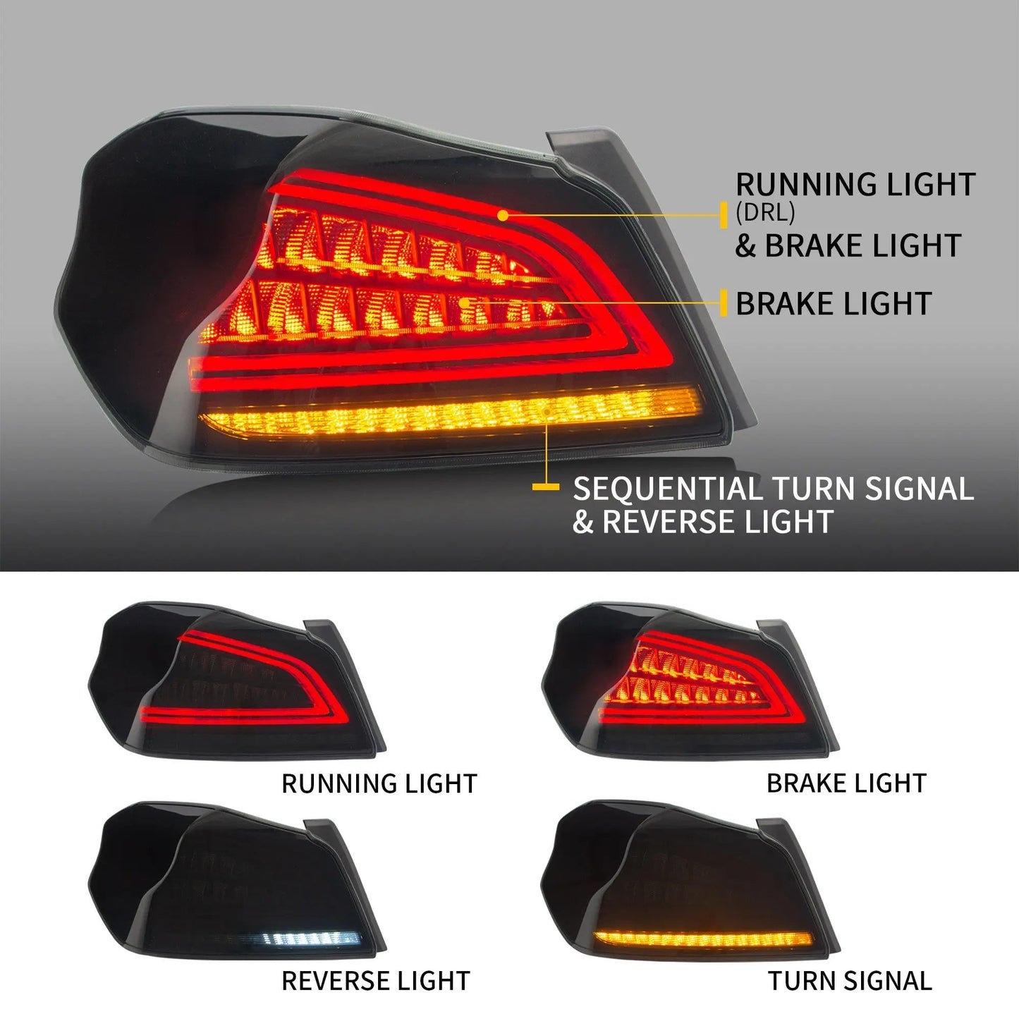 Vland 15-21 WRX & WRX STI 1st Gen (VA) LED Tail Lights With Sequential Turn Signal sayaragear