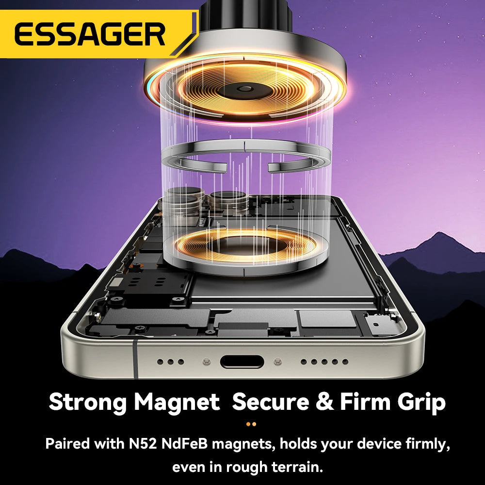 Essager 15W Magnetic Car Phone Holder Wireless Charger Stand For iPhone 16 15 14 13 Pro Max Charging for Magsafe Car Charger RGB sayaragear