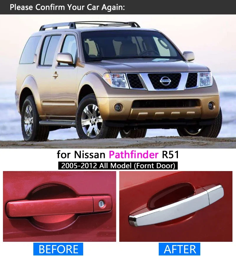 for Nissan Pathfinder R51 2005 - 2012 Chrome Handle Cover Trim Set 2006 2007 2008 2009 2010 2011 Accessories Sticker Car Styling sayaragear