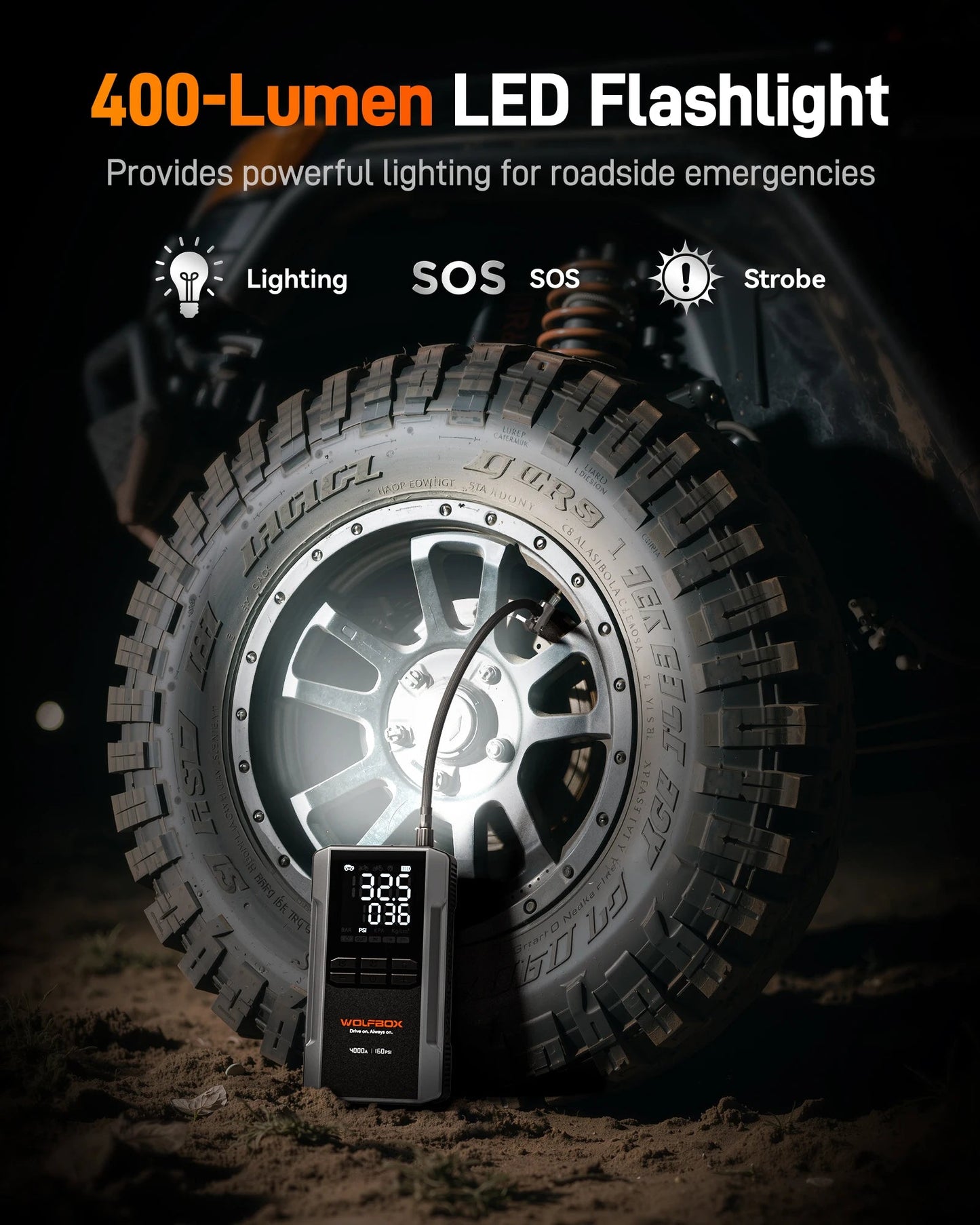 WOLFBOX 4000A Jump Starter with 160PSI Air Compressor, 12V Car Battery Booster, 65W Fast Charge, 24000mAh Portable Tire Inflator sayaragear