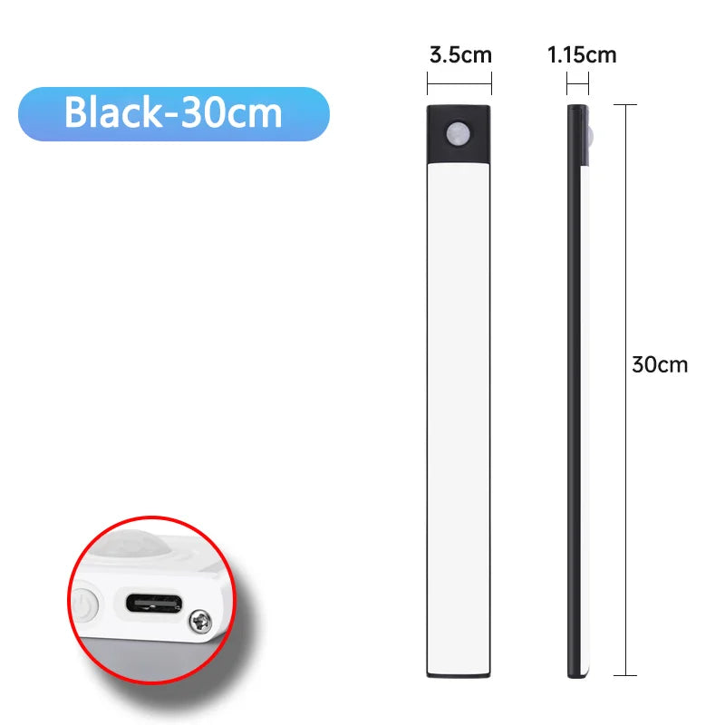 LED Cabinet Light Type C Rechargeable Motion Sensor Night Lights for Kitchen Wardrobe Cabinet Lighting 10cm/20cm/30cm/40cm/50cm sayaragear
